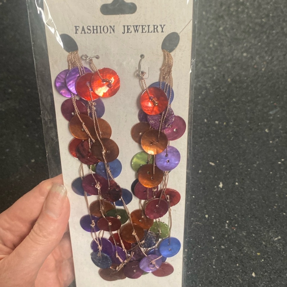 Fashion Jewelry Multi Color  Disc Necklace & Dangle Earrings